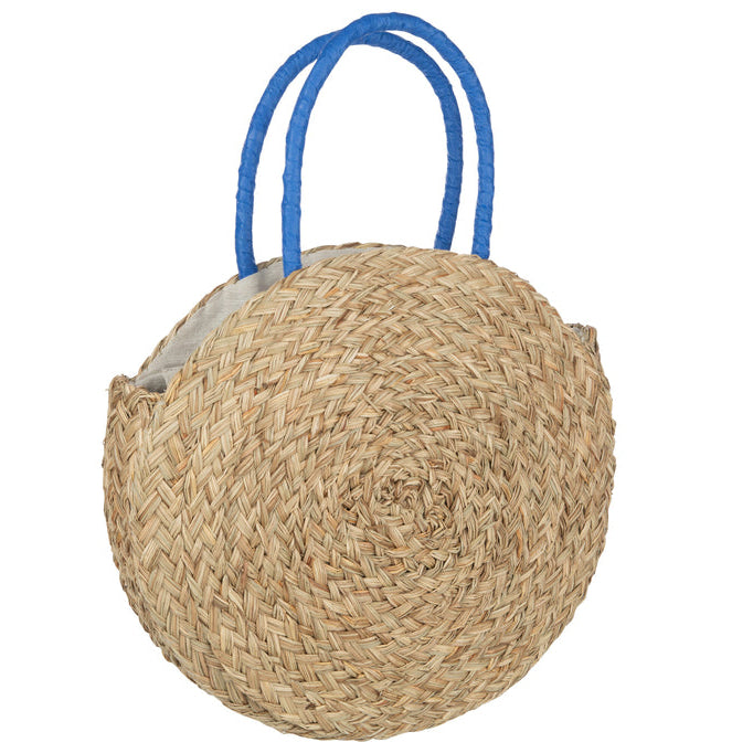 Strandtas Rond Bloem Zeegras Nat/Blauw - Tas - J-Line - livinglovely.nl