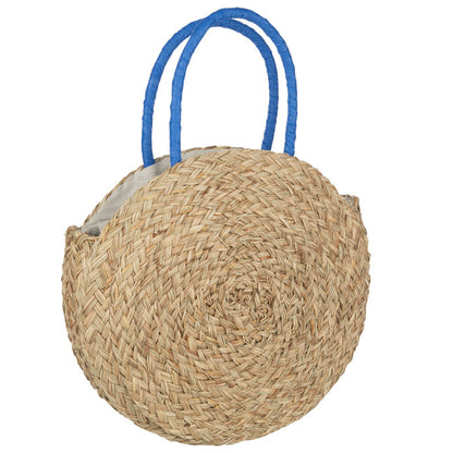 Strandtas Rond Bloem Zeegras Nat/Blauw - Tas - J-Line - livinglovely.nl