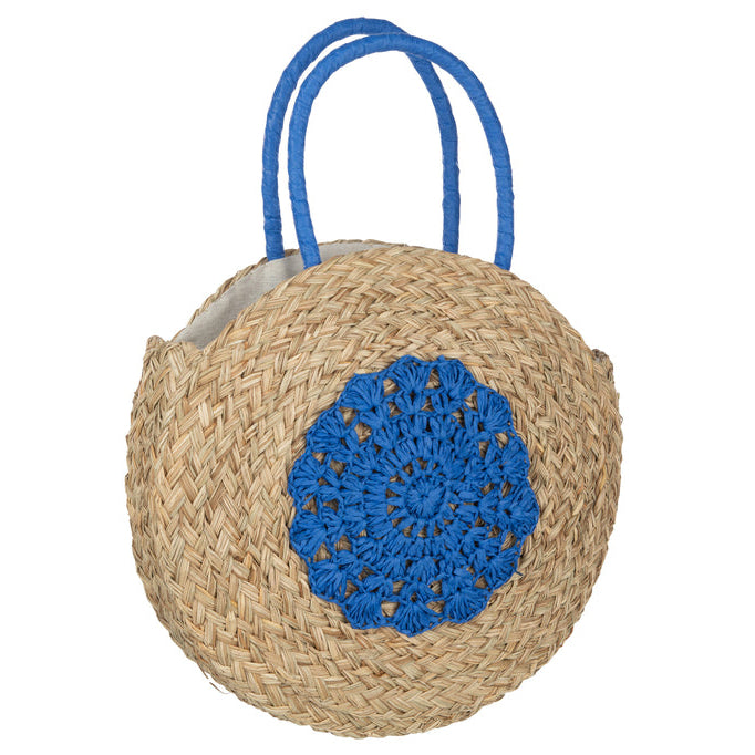 Strandtas Rond Bloem Zeegras Nat/Blauw - Tas - J-Line - livinglovely.nl