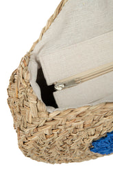 Strandtas Rond Bloem Zeegras Nat/Blauw - Tas - J-Line - livinglovely.nl