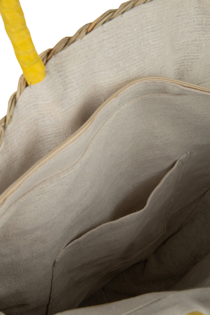 Strandtas Rond Bloem Zeegras Nat/Geel - Tas - J-Line - livinglovely.nl