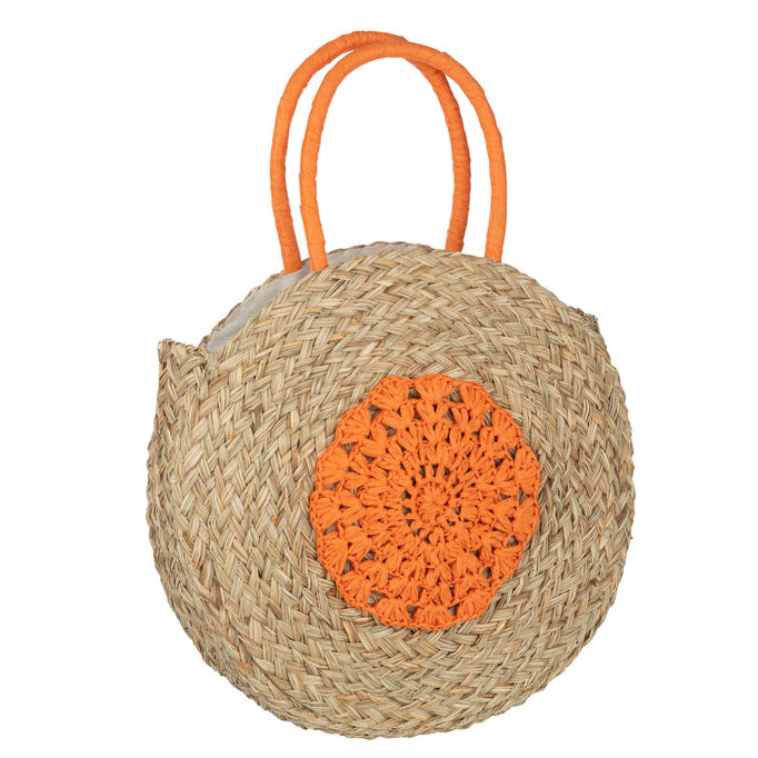 Strandtas Rond Bloem Zeegras Nat/Oranje - Tas - J-Line - livinglovely.nl
