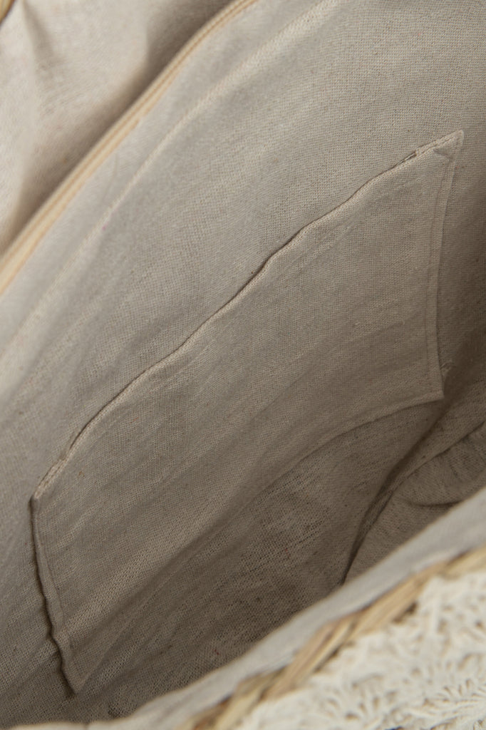 Strandtas Rond + Kwast Zeegras/Kant Nat/Wit - Tas - J-Line - livinglovely.nl