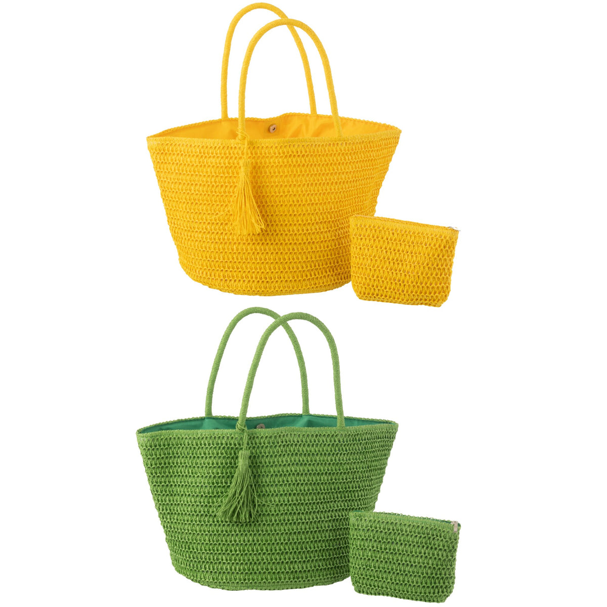 Strandtas + Tasje Groen/Geel Set van 2