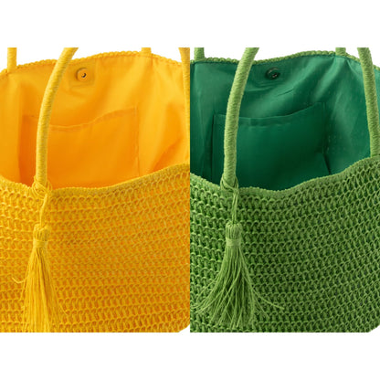 Strandtas + Tasje Groen/Geel Set van 2