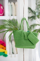 Strandtas + Tasje Groen/Geel Set van 2 - Tas - J-Line - livinglovely.nl