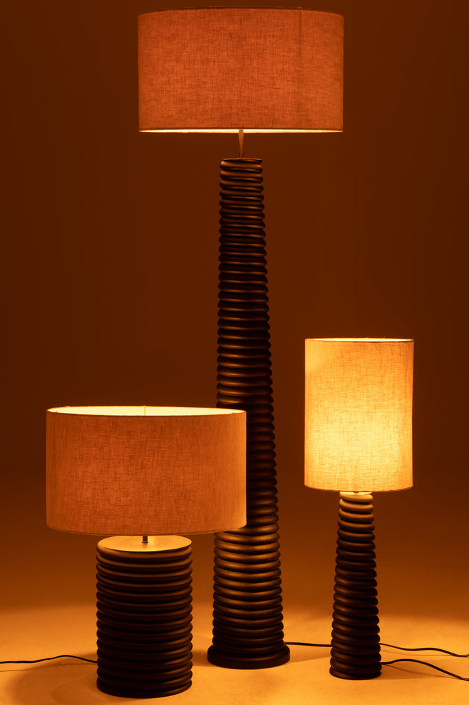 Table Lamp Threaded Wide Ailanthus Wood Black/Grey - - J-Line - livinglovely.nl