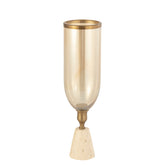 Tadh Brass glass stormlight travertin base round L PTMD - Kandelaar - PTMD - livinglovely.nl