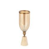 Tadh Brass glass stormlight travertin base round S - Kandelaar - PTMD - livinglovely.nl