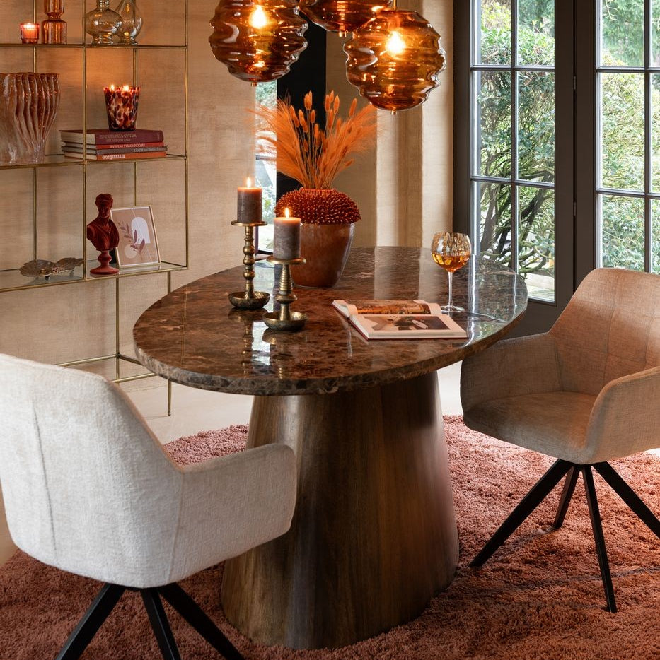 Tafel Ovaal Marmer/Mangohout Bruin J-Line
