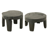 Tafel Rond Teak Hout Zwart Set van 2 - Bijzettafel - J-Line - livinglovely.nl