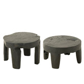 Tafel Rond Teak Hout Zwart Set van 2
