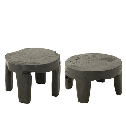 Tafel Rond Teak Hout Zwart Set van 2