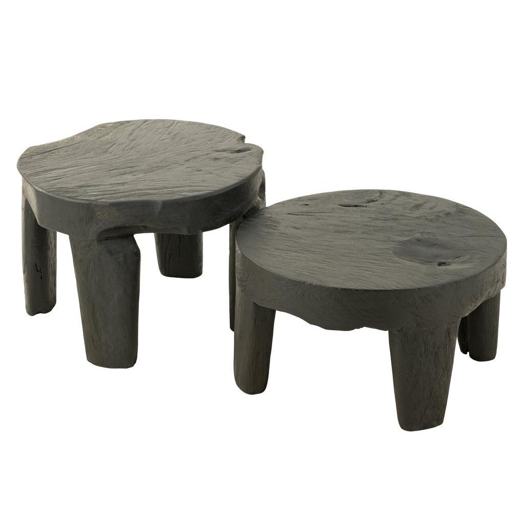 Tafel Rond Teak Hout Zwart Set van 2