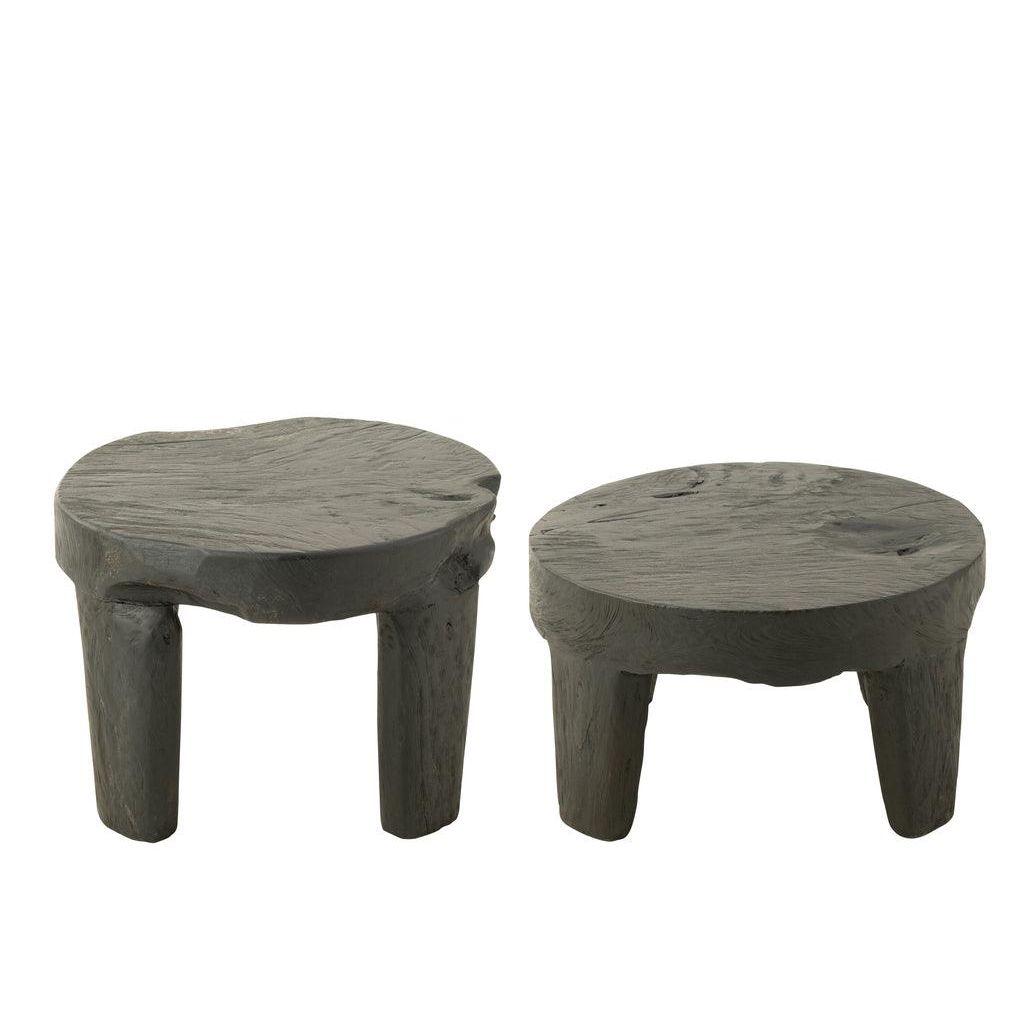 Tafel Rond Teak Hout Zwart Set van 2