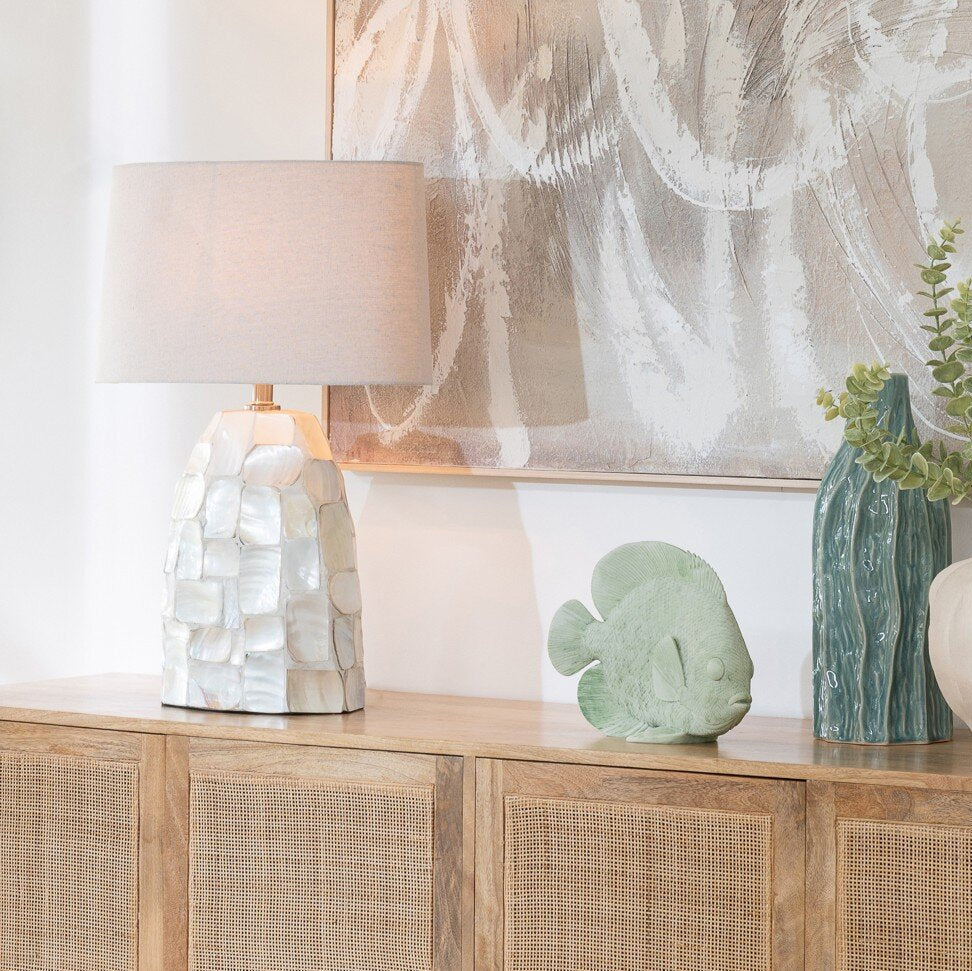 Tafellamp Pareleffect Schelp Gebroken Wit/Lichtbeige J-Line