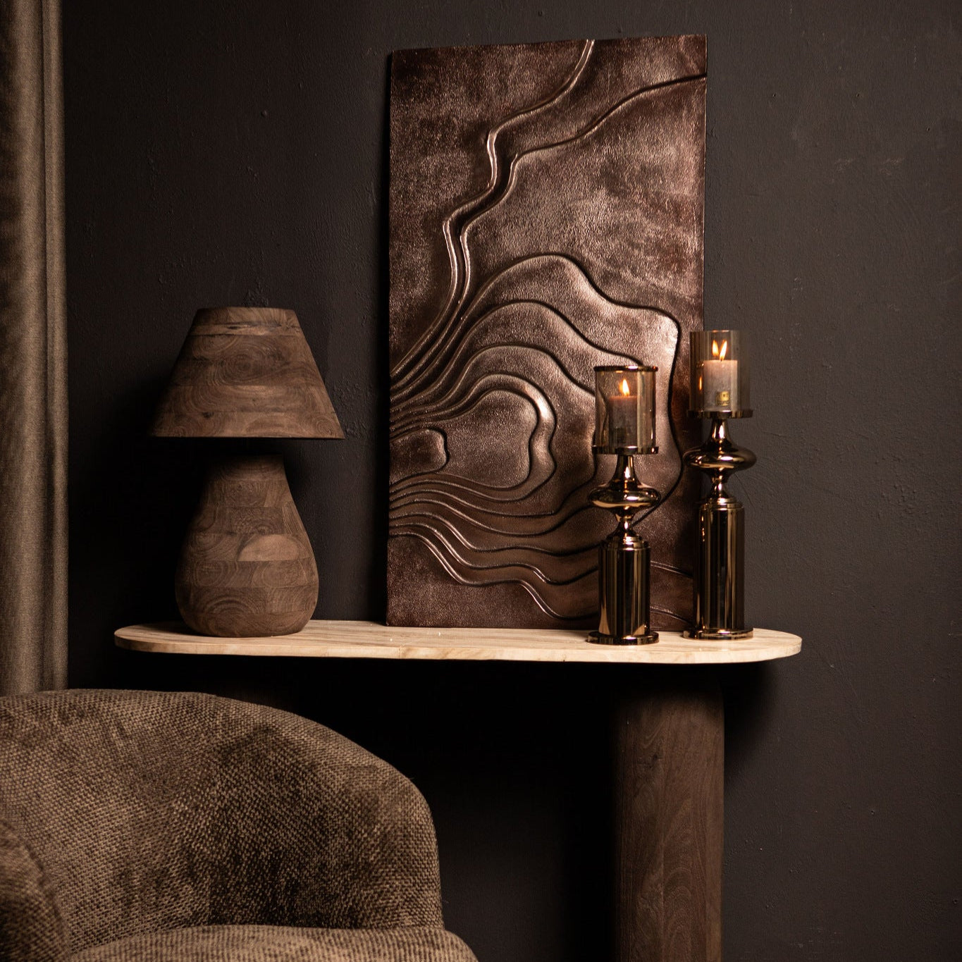 Tafellamp Peake Bruin Mangohout Large PTMD - Tafellamp - PTMD - livinglovely.nl