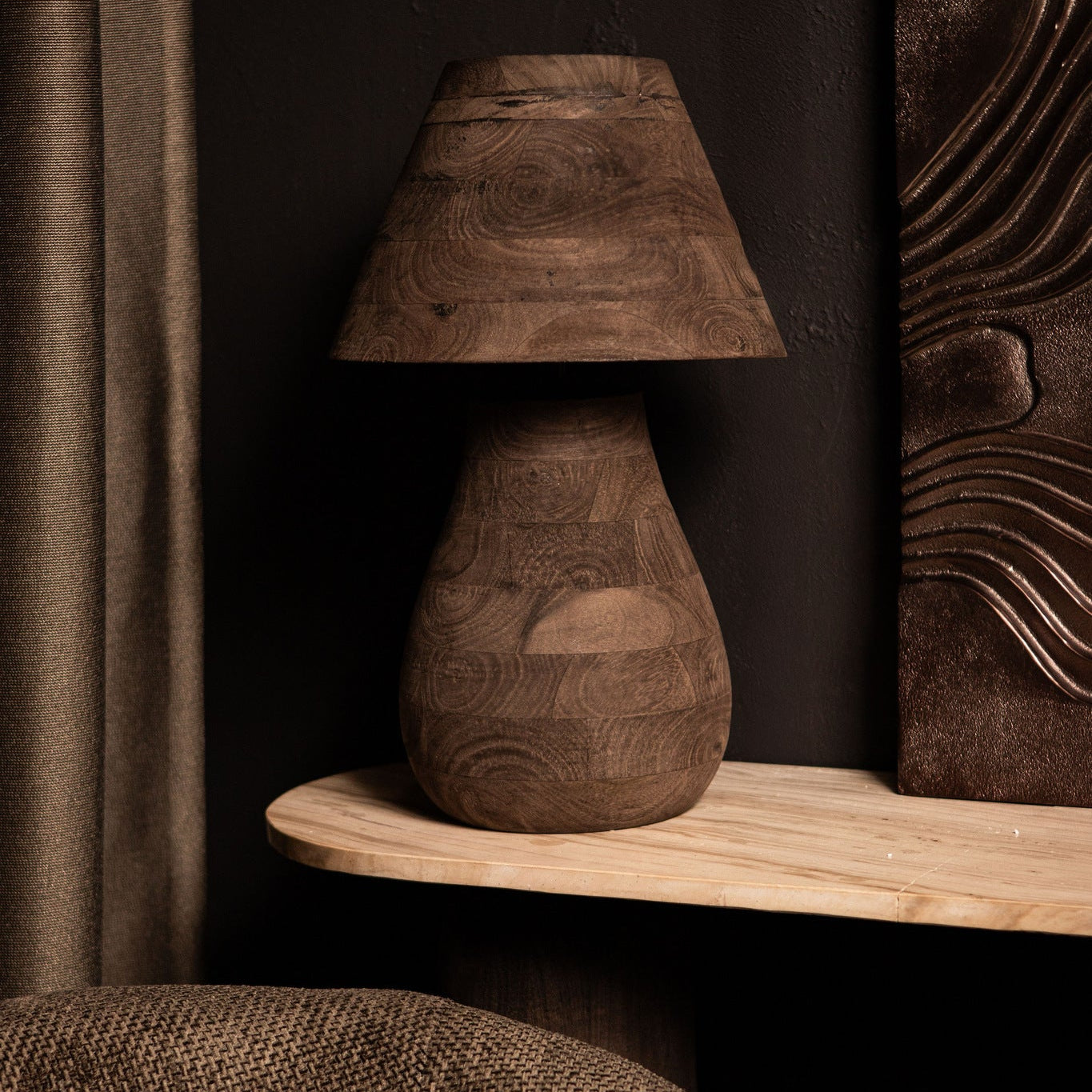 Tafellamp Peake Bruin Mangohout Small PTMD - Tafellamp - PTMD - livinglovely.nl