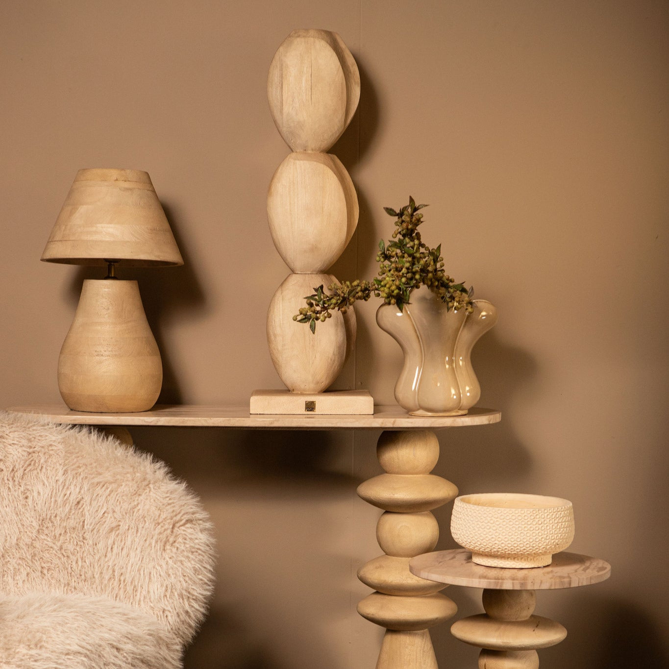 Tafellamp Peake Naturel Mangohout Small PTMD - Tafellamp - PTMD - livinglovely.nl