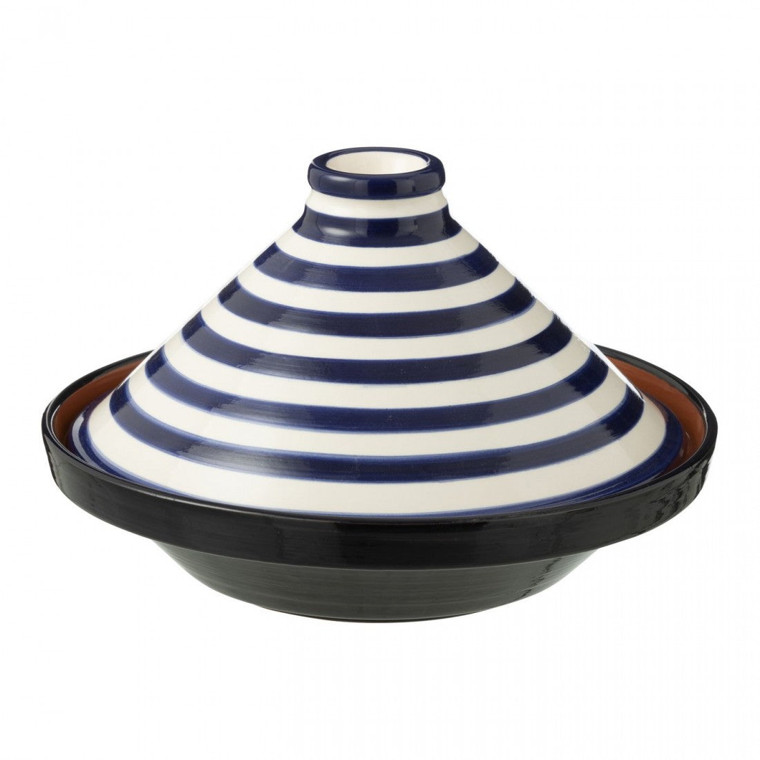 Tagine Granada Stripes Ceramic White/Cobalto Blue - Keukenaccessoire - J-Line - livinglovely.nl