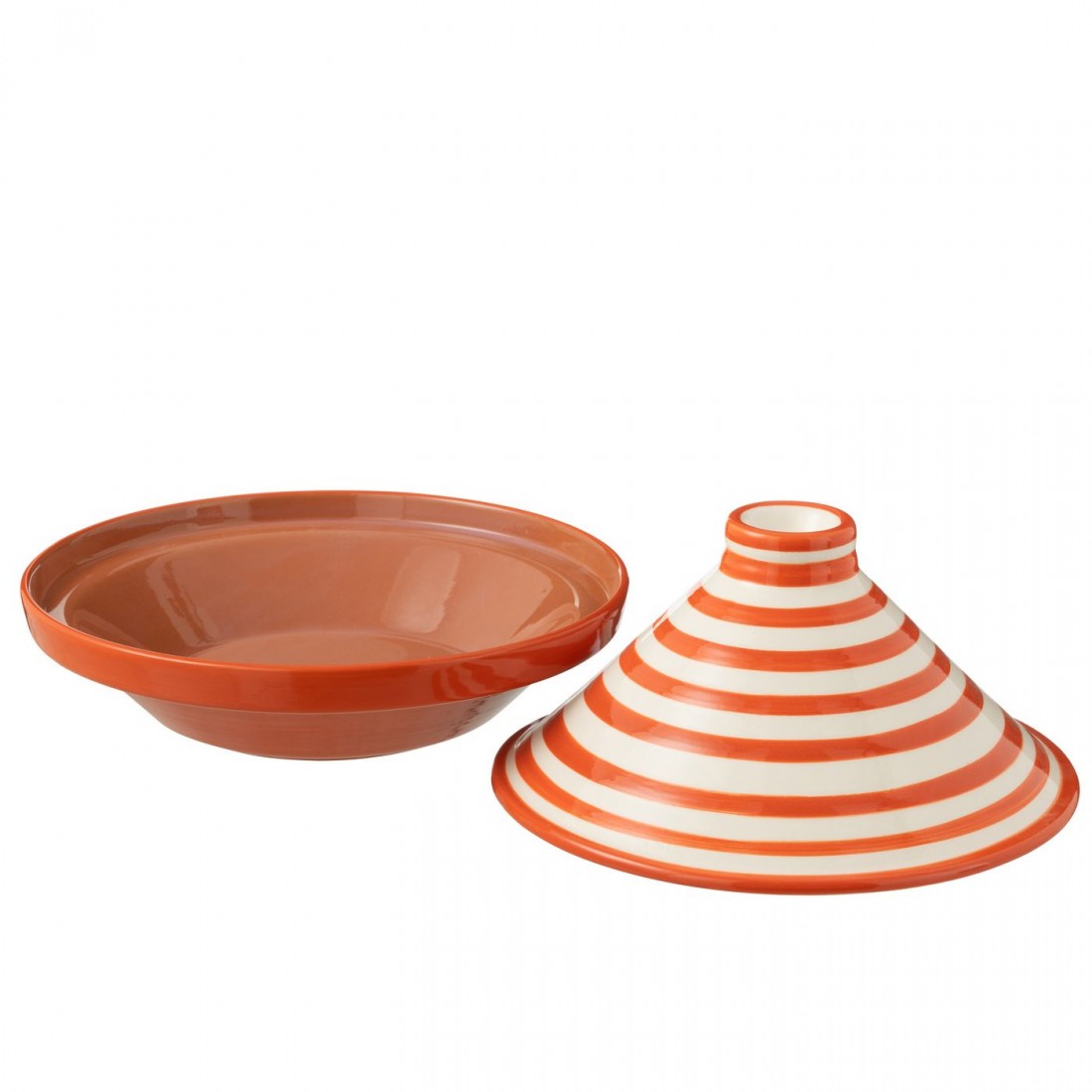 Tagine Granada Stripes Ceramic White/Orange - Keukenaccessoire - J-Line - livinglovely.nl