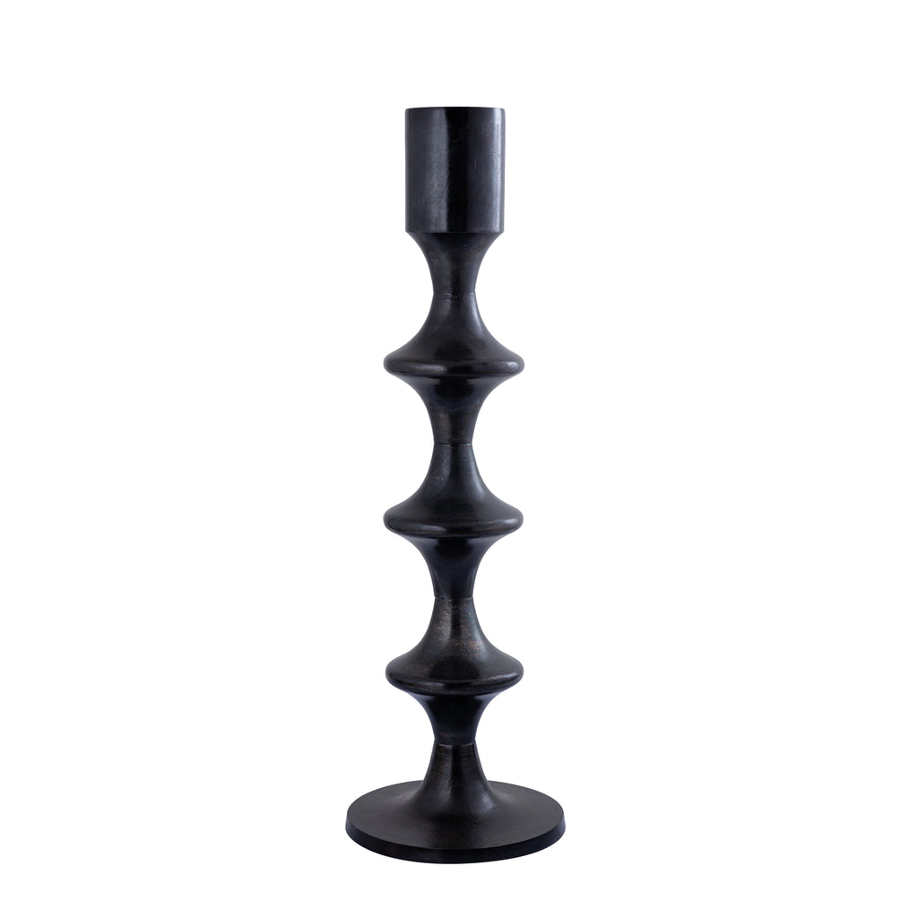 Taika Black alu round kandelaar tabs hoog 92cm PTMD - Kandelaar - PTMD - livinglovely.nl