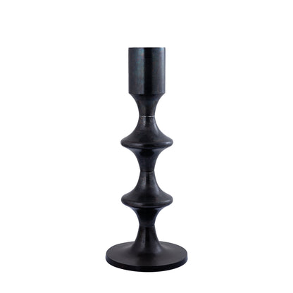 Taika Black alu round Kandelaar tabs laag 73cm PTMD - Kandelaar - PTMD - livinglovely.nl