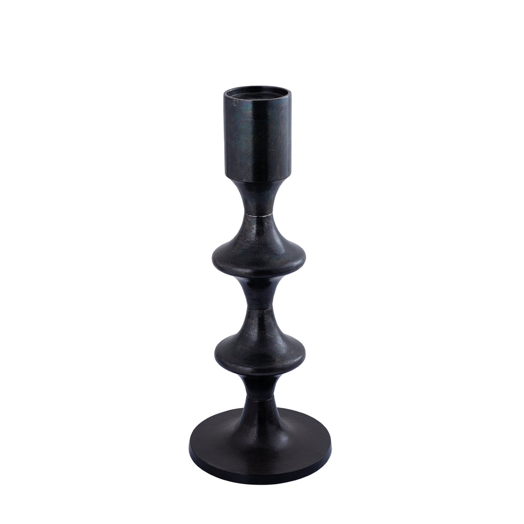 Taika Black alu round Kandelaar tabs laag 73cm PTMD - Kandelaar - PTMD - livinglovely.nl
