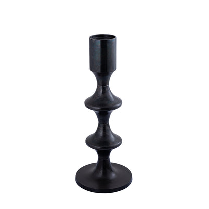 Taika Black alu round Kandelaar tabs laag 73cm PTMD - Kandelaar - PTMD - livinglovely.nl
