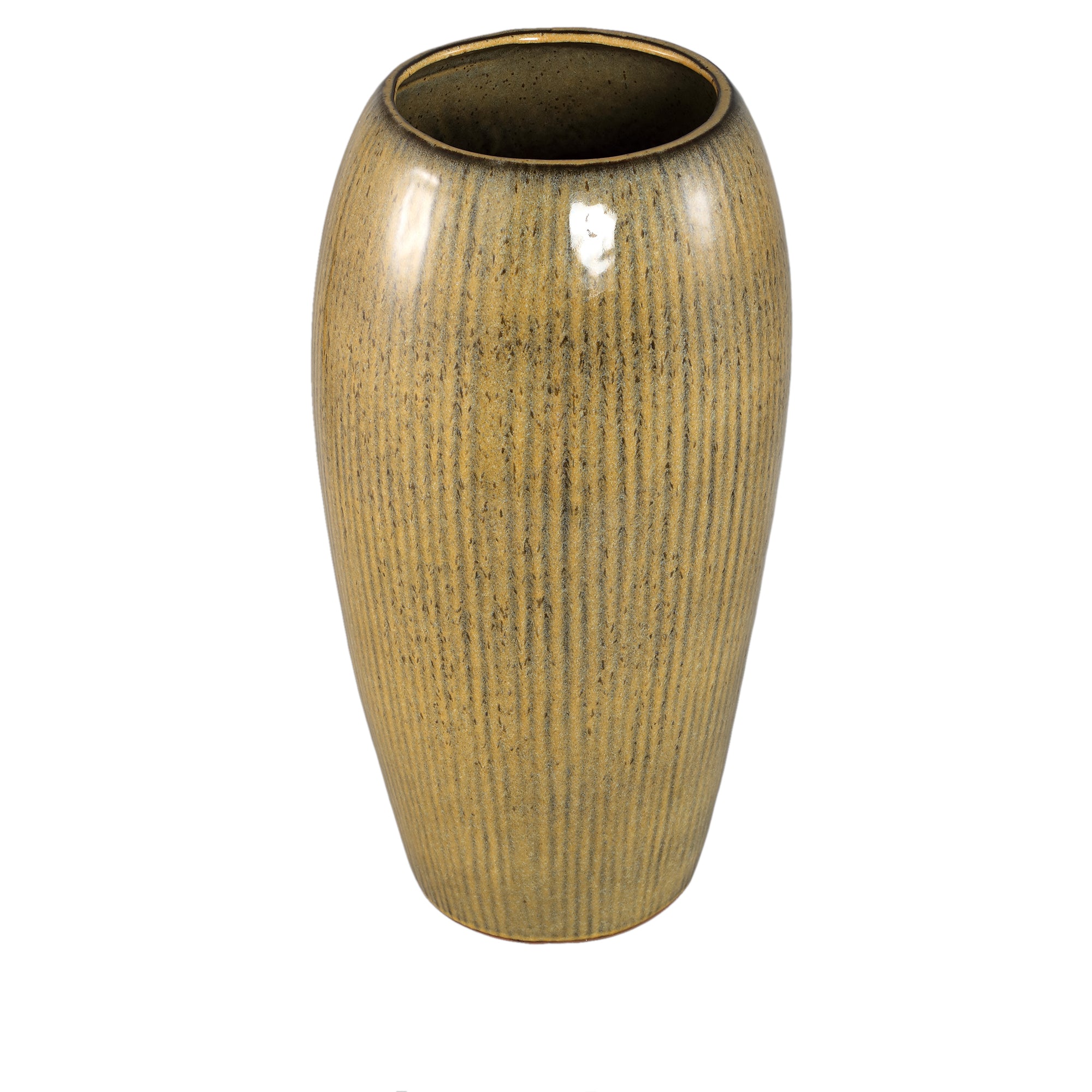 Tamica Dark Brown Ceramic Pot M van PTMD, detail van de gladde donkerbruine keramiekafwerking