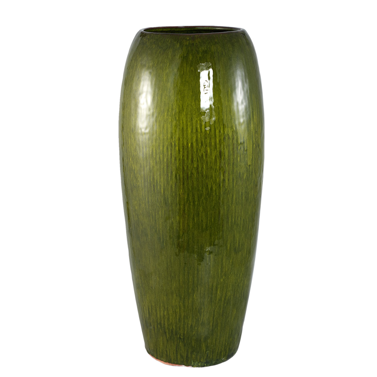 Tamica Dark Green Ceramic Pot L van PTMD, hoge donkergroene keramieken pot op witte achtergrond