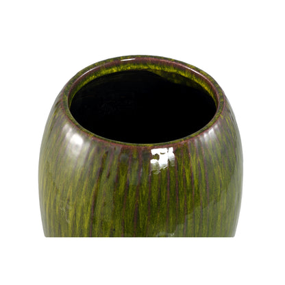 Tamica Dark Green Ceramic Pot L van PTMD, bovenaanzicht van de opening op witte achtergrond