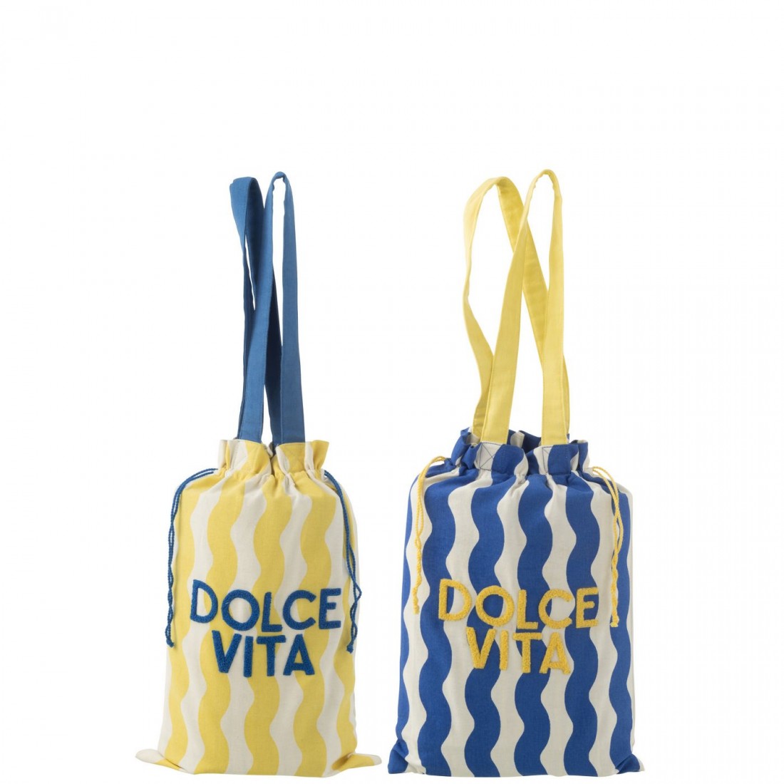 Tas + Strandlaken Dolce Vita Katoen Blauw/Geel Set van 2 - Tas - J-Line - livinglovely.nl