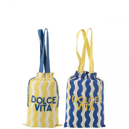 Tas + Strandlaken Dolce Vita Katoen Blauw/Geel Set van 2 - Tas - J-Line - livinglovely.nl