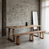 Teakhouten Eettafel Farmwood 180cm van Raw Materials, rechthoekig tafelblad van gerecycled teakhout