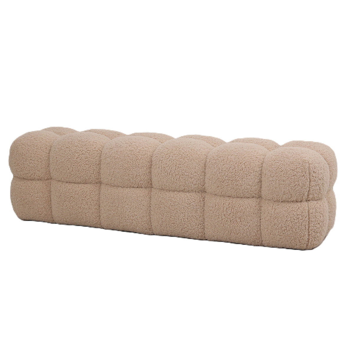 Teddy Bankje Beige van PTMD, zijaanzicht van de kussenachtige vakken