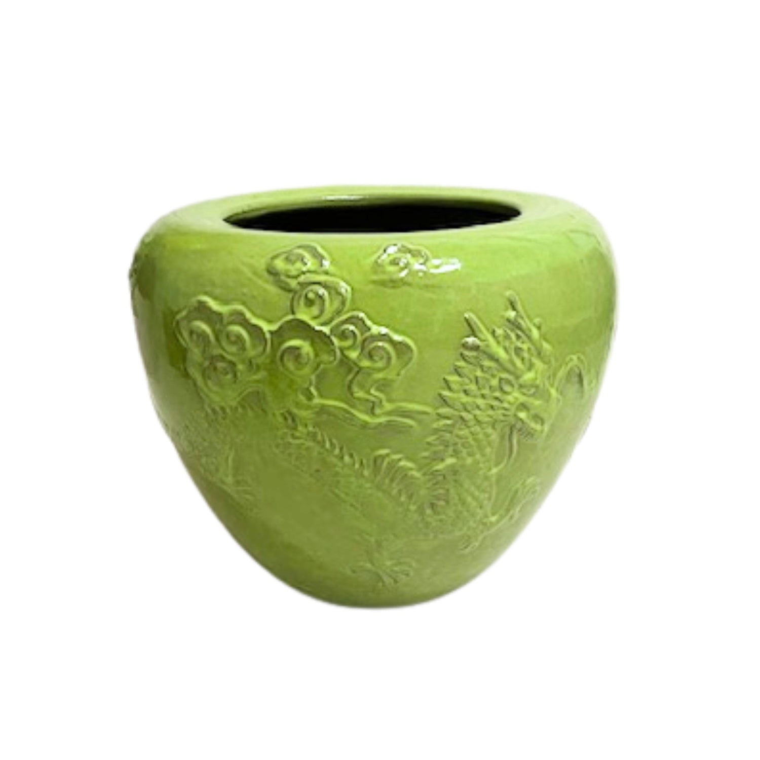 Terron Green Glazed Round Ceramic Pot Dragon van PTMD, groene geglazuurde keramieken pot op witte achtergrond