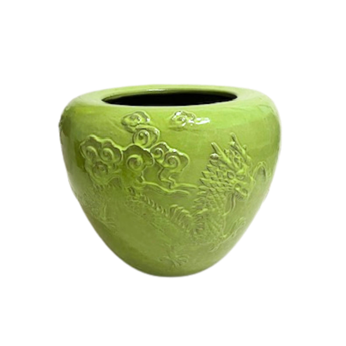 Terron Green Glazed Round Ceramic Pot Dragon van PTMD, groene geglazuurde keramieken pot op witte achtergrond