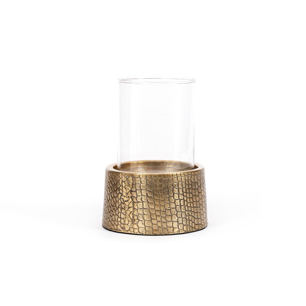 The Croco Candle Holder with Glass - Brass - L , kaarshouder , Bazar Bizar , livinglovely.nl