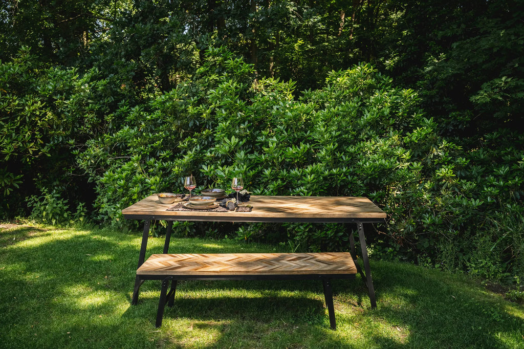 The Herringbone Bench - Natural - 150 , Bankje , Bazar Bizar , livinglovely.nl