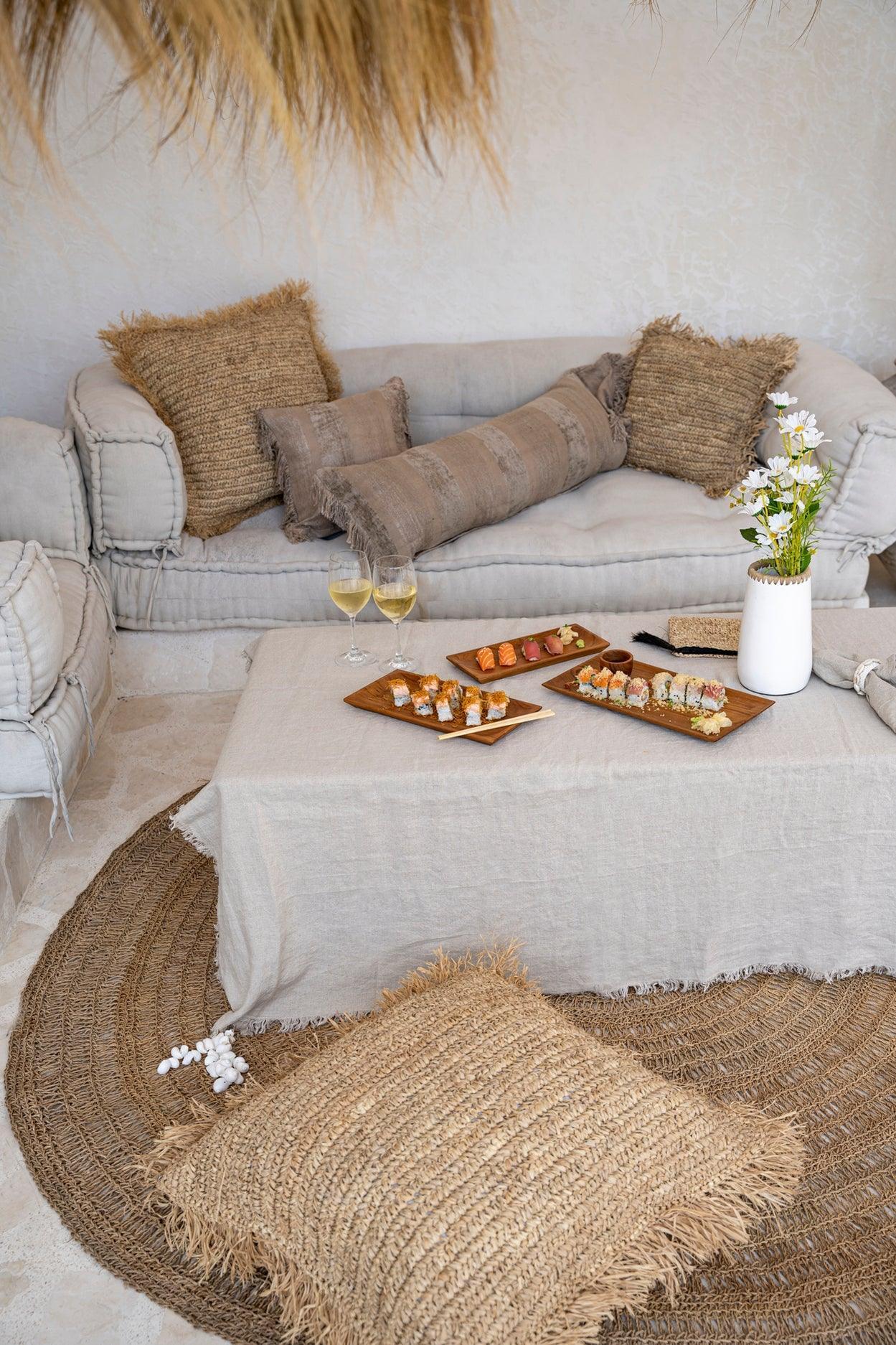 The Raffia Cushion Cover Square - Natural - 60x60 , Kussenhoes , Bazar Bizar , livinglovely.nl