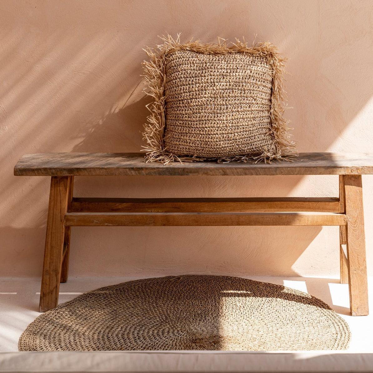 The Raffia Cushion Cover Square - Natural - 60x60 , Kussenhoes , Bazar Bizar , livinglovely.nl