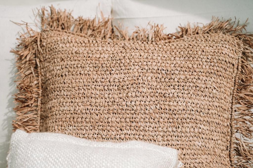 The Raffia Cushion Cover Square - Natural - 60x60 , Kussenhoes , Bazar Bizar , livinglovely.nl