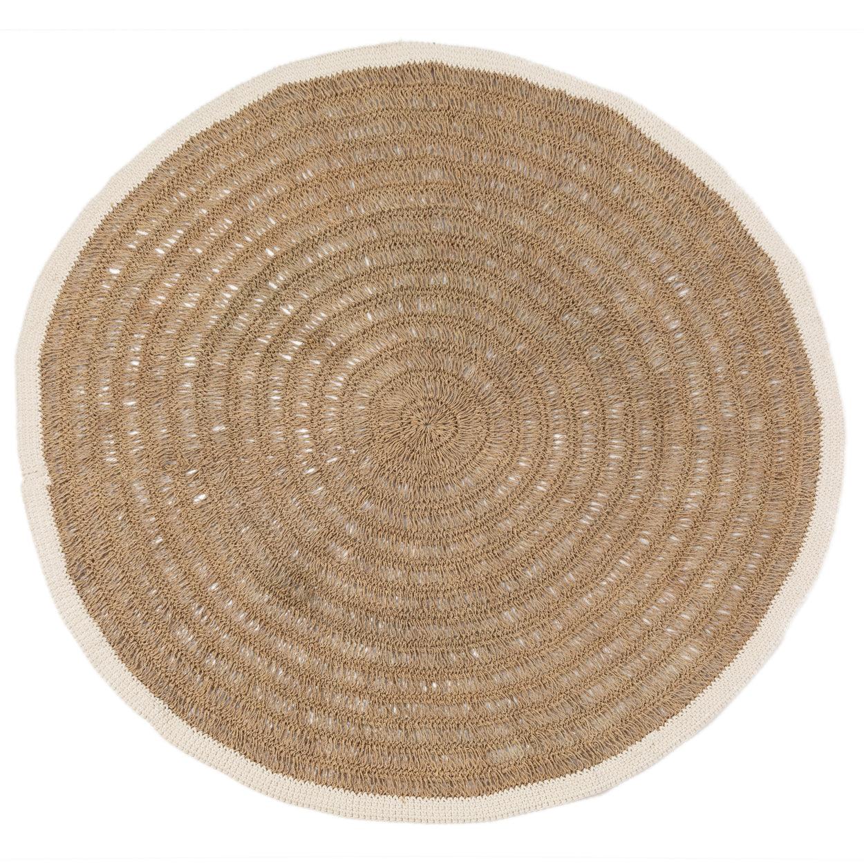 The Seagrass &amp; Cotton Round Carpet Naturel White 150cm , Vloerkleed , Bazar Bizar , livinglovely.nl