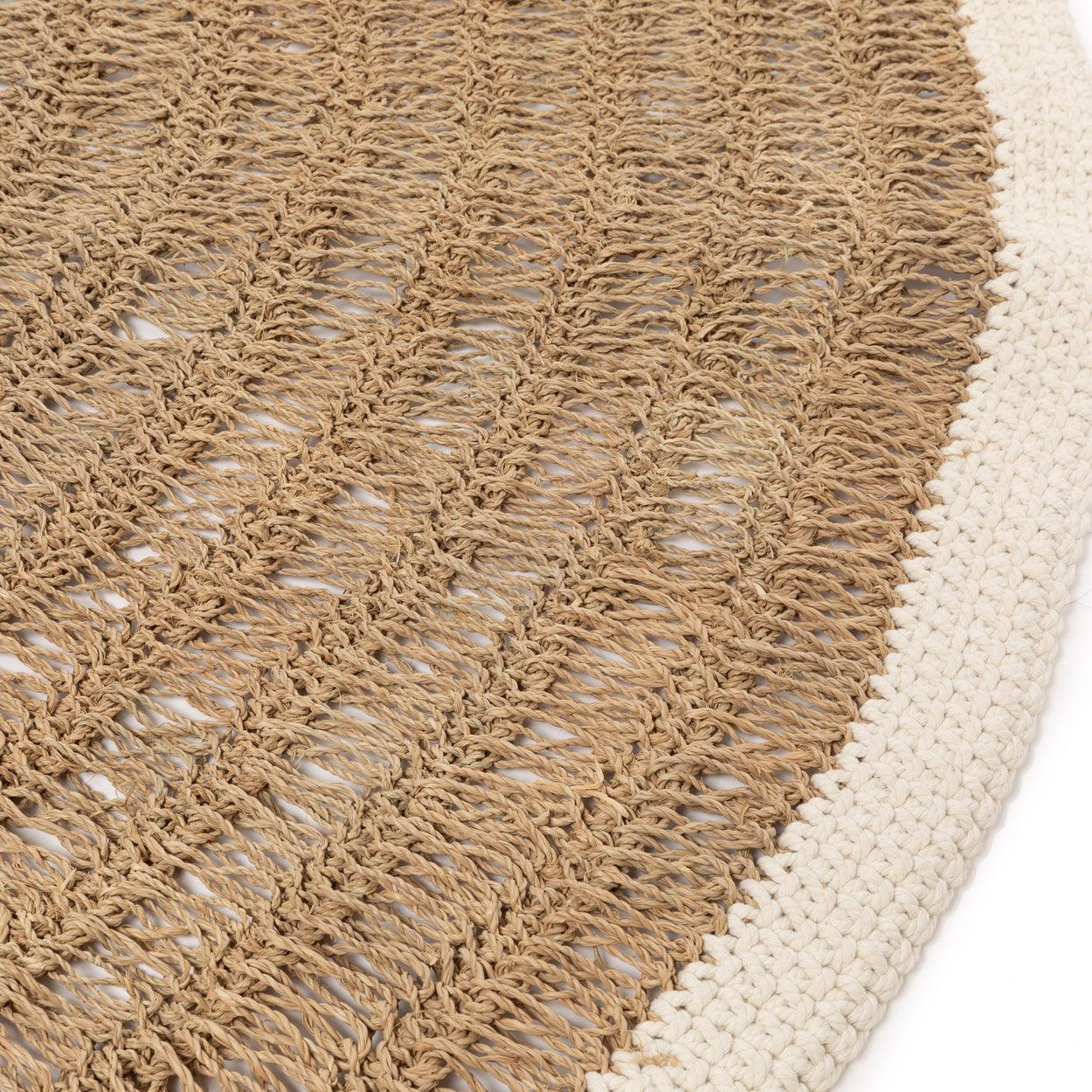 The Seagrass &amp; Cotton Round Carpet Naturel White 150cm , Vloerkleed , Bazar Bizar , livinglovely.nl