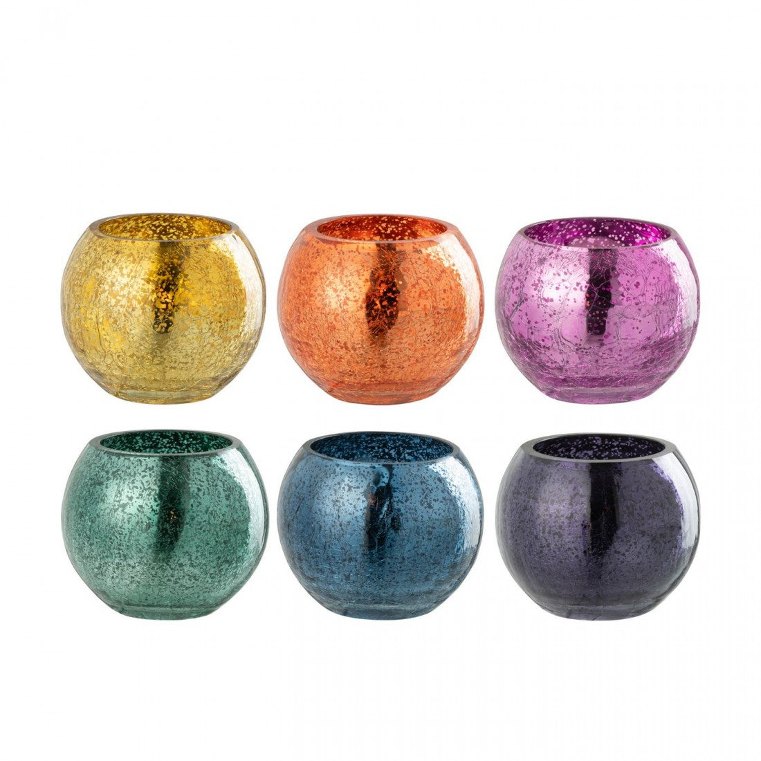 Theelichthouder Bal Craquelé Glas Mix Set van 6 - Theelichthouder - J-Line - livinglovely.nl