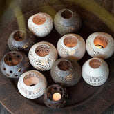 Theelichthouder Kokosnoot Gaatjes Naturel Set van 2 - Theelichthouder - J-Line - livinglovely.nl