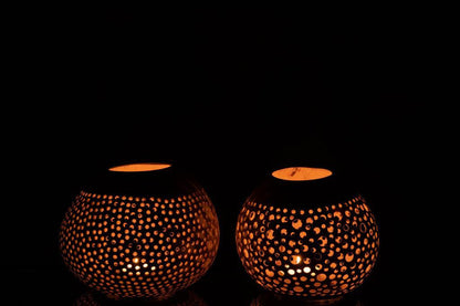 Theelichthouder Kokosnoot Gaatjes Naturel Set van 2 - Theelichthouder - J-Line - livinglovely.nl