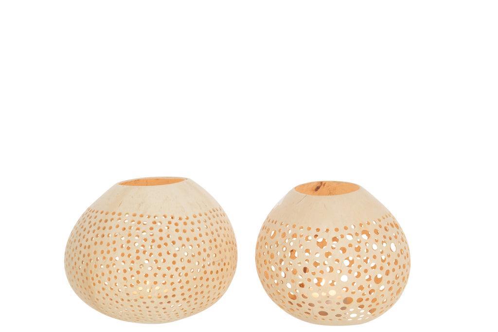 Theelichthouder Kokosnoot Gaatjes Naturel Set van 2 - Theelichthouder - J-Line - livinglovely.nl