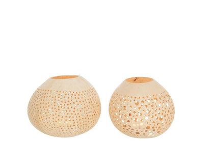 Theelichthouder Kokosnoot Gaatjes Naturel Set van 2 - Theelichthouder - J-Line - livinglovely.nl